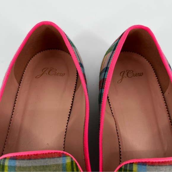 J. Crew Ribbon Plaid Academy loafers green blue yellow - 10 - Picture 7 of 11